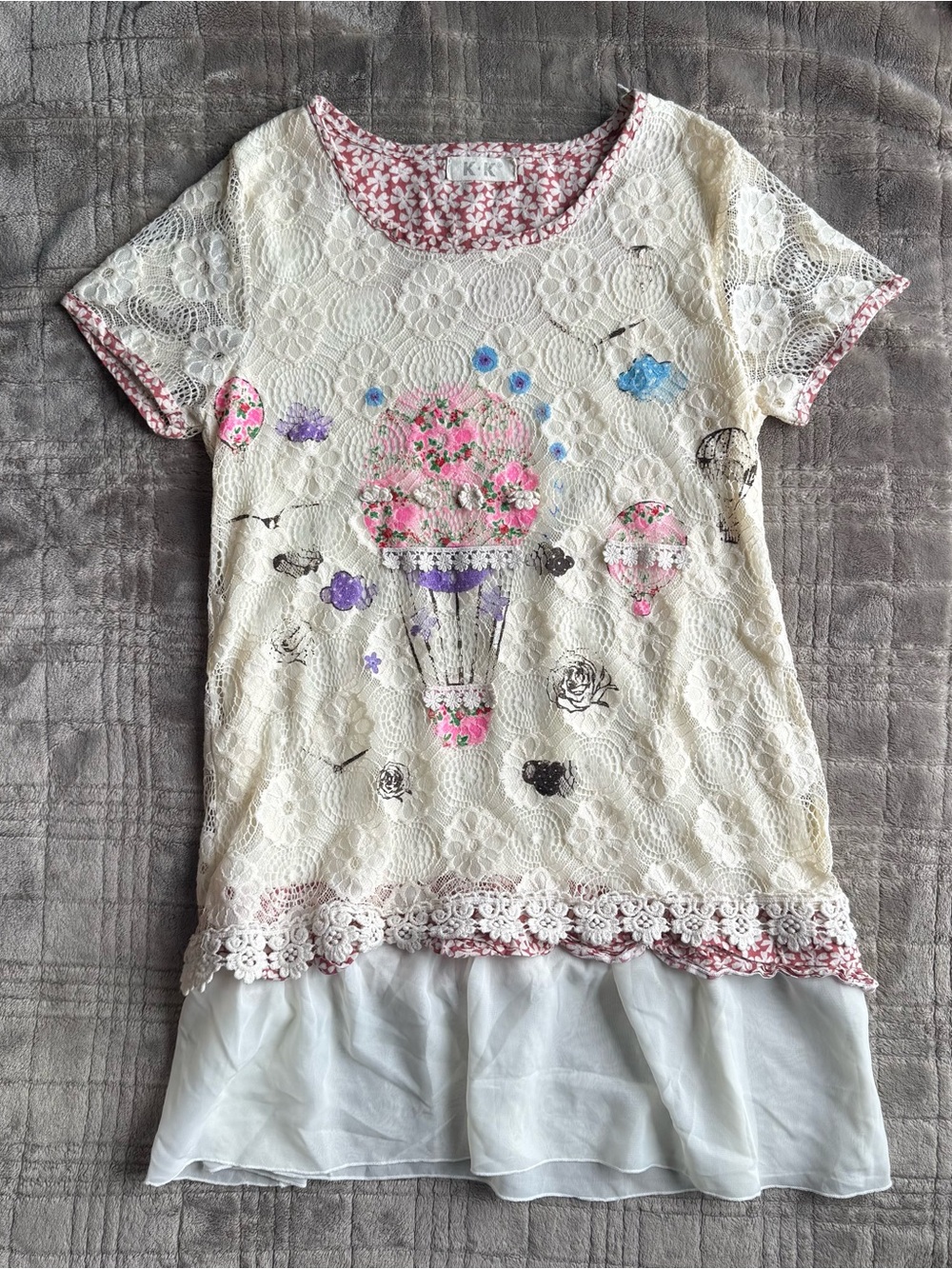 K.K. Cream & White Lace Babydoll Top